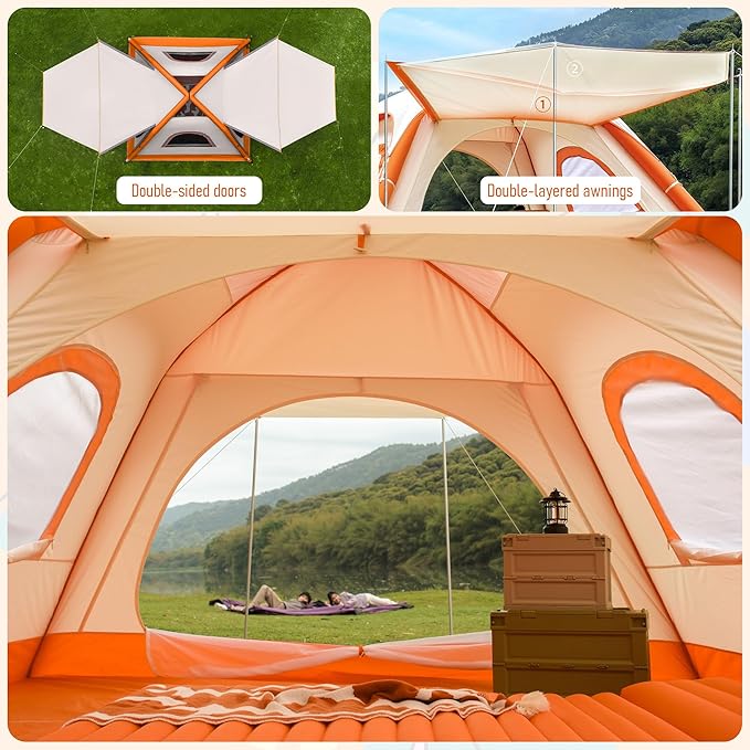 Automatic Inflatable Tent for Camping 4 Person, Pop Up Tents for Camping with 2-3 Min Set Up, Windproof Waterproof Tents with Mosquito Screen Window, Portable Tent for Traveling