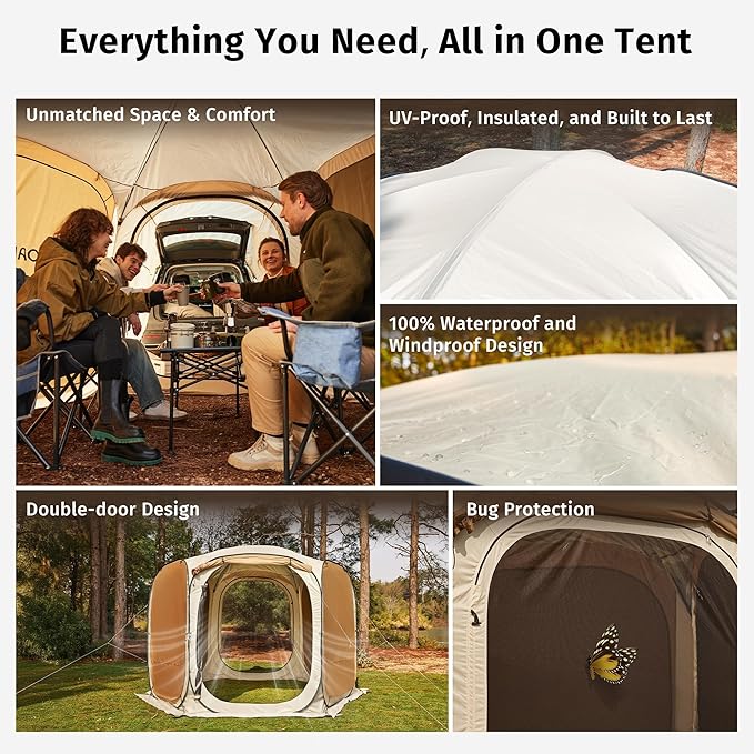EAST OAK 6ร6 FT Pop Up Canopy Tent with Mesh | Outdoor Screen House with 4 Sunshades | Instant Canopy with Portable Carry Bag | Gazebo Tent for Camping, Patio, and Beach | Beige
