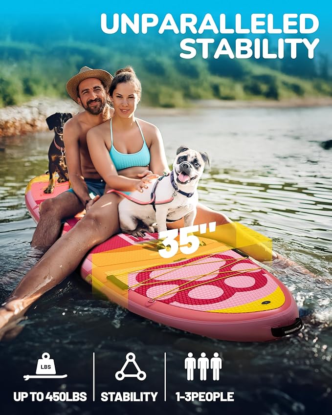 11'6×35" Super Wide Inflatable Stand Up Paddle Board, Ultra Stable Wide SUP for 2+1 People/Family/Big Size, 100L Backpack, All-Round Sup Board, US Big Fin