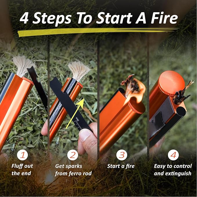 Flint and Steel Fire Starter Kit 7-in-1 XXL XL Ferro Rod Fire Steel Bushcraft Equipment, Portable Survival Magnesium Kit with 36" Waterproof Wick Rope,Multi Tool Scraper, Compass for Camping Hiking