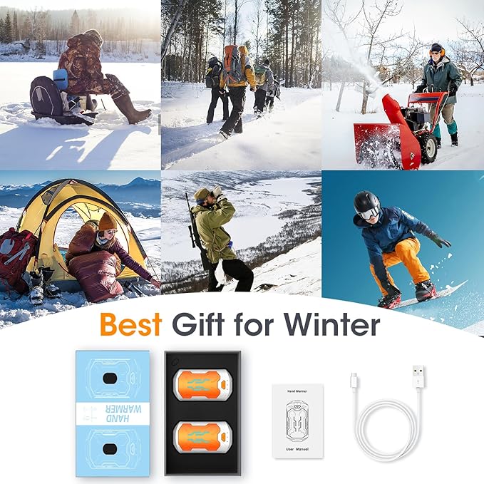 Hand Warmers Rechargeable 2 Pack 20Hrs Long Heating Pocket Size Electric Handwarmers, Portable USB Hand Warmer Heater Therapy Great Gift for Christmas Outdoors, Hunting, Golf, Camping Men Women