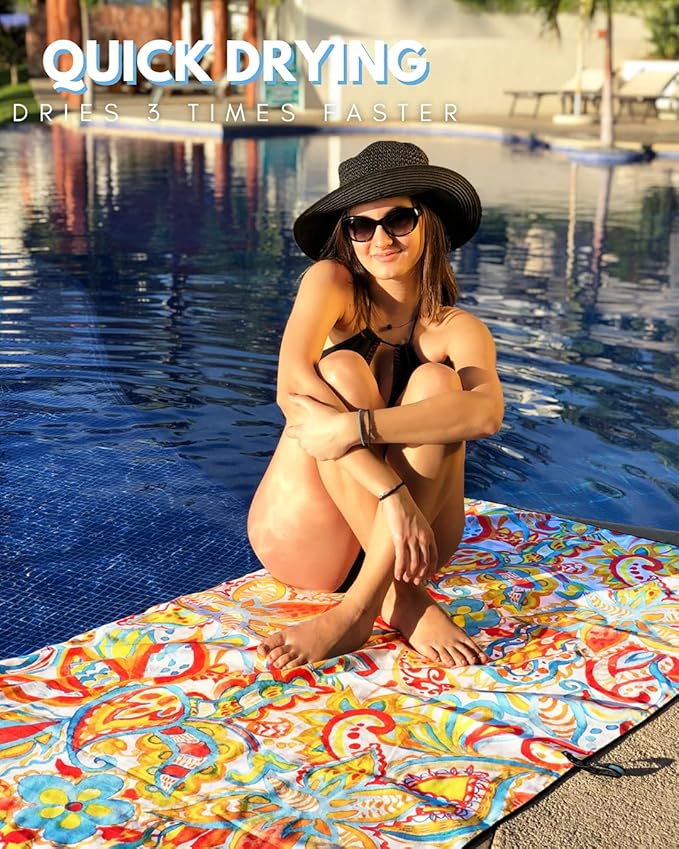 ECCOSOPHY Microfiber Beach Towel - Sand Free Towels are Quick Dry, Light Weight, Super Absorbent - Perfect Pool, Travel, Cruise, Camping Essentials - Oversized Extra Large for Adults 71x35 in