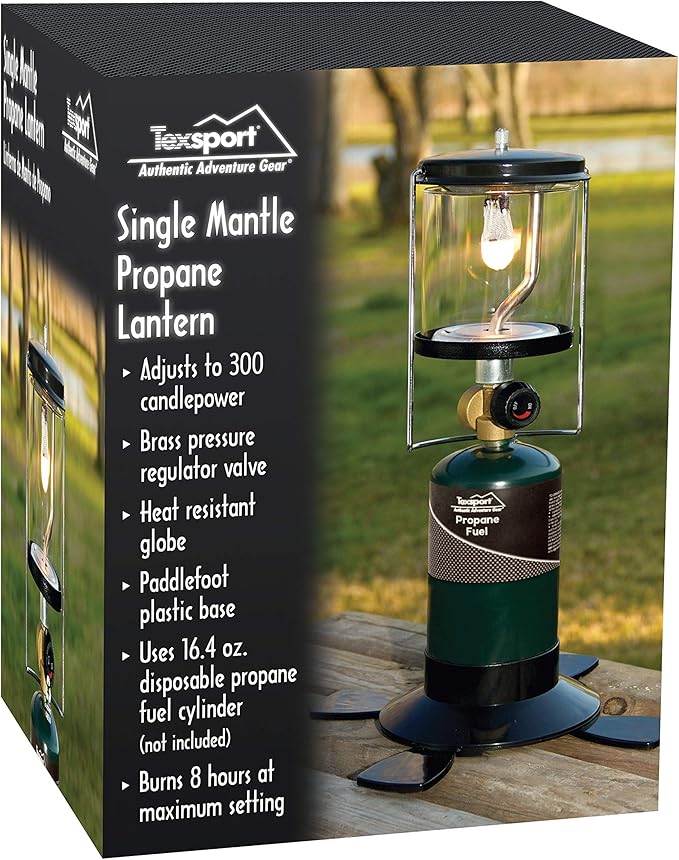Texsport Single Mantle Propane Lantern for Outdoor Use Green