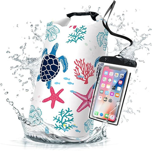 Waterproof Dry Bag,Sea Turtle Coral Starfish Small Waterproof Backpack 2L/5L/10L/20L/30L/40L Floating Lightweight Bags for Kayaking, Boating, Fishing, Swimming Camping with Waterproof Phone Case