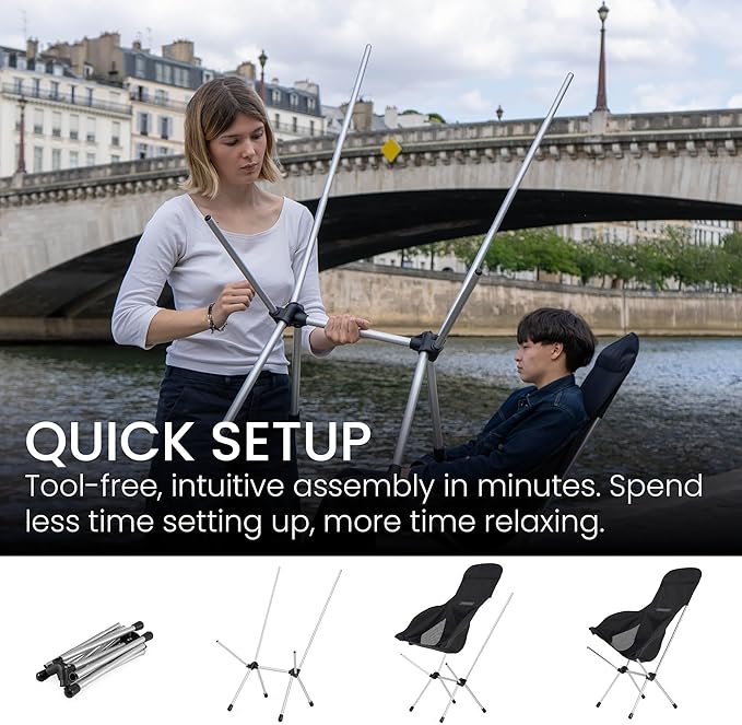 TSE HC100 Camping Chair, 3.36lbs Lightweight Folding Chair with Cup Holder, Portable and Easy to Carry for Camping, Beach, Hiking, Urbain, Festival or Garden (Silver)