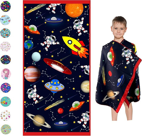 Microfiber Beach Towel for Kids - Thin and Large (30"x60") - Space - Absorbent, quick dry, sand free, lightweight, blanket - toddler, girls, boys - For Sports, Pool, Picnic, Camping, Travel, Swim
