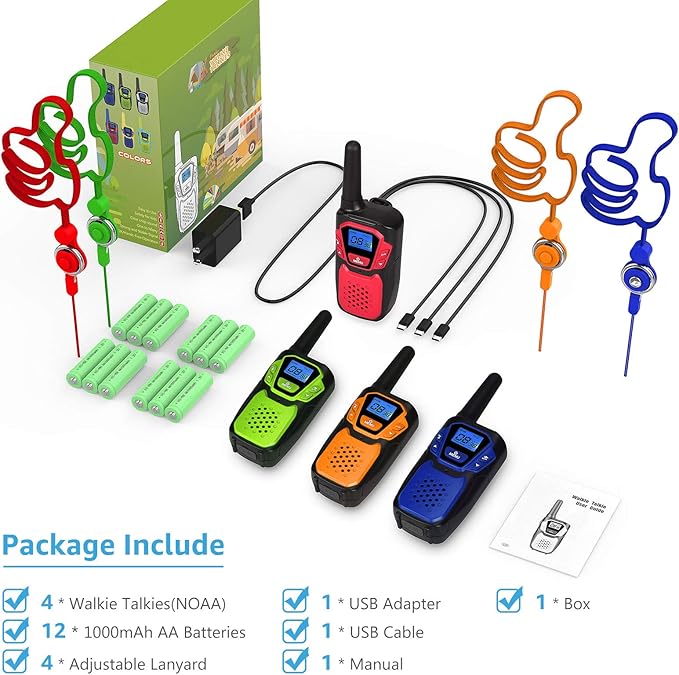 Walkie Talkies for Kids Rechargeable, Easy to Use Family Walky Talky Toy for 3-12 Years Old Boys and Girls Birthday for Camping Hiking Outdoor with Regular Micro-USB Charger/Battery