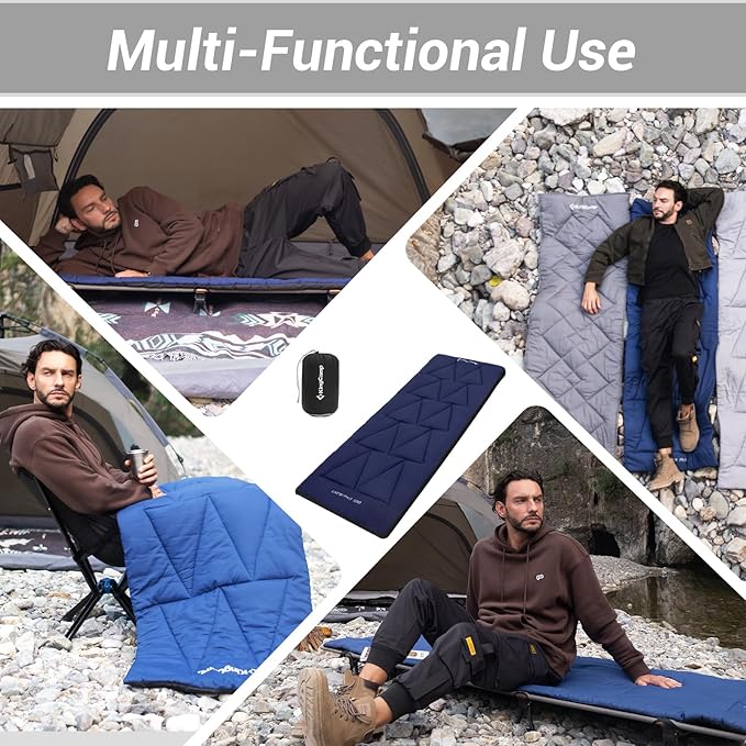 KingCamp Cot Pad Topper for Camping, Soft Warm Non-Slip Cot Mattress, Comfortable Lightweight Sleeping Mat for Outdoor & Indoor, Picnic, Hiking, Backpacking, Yoga