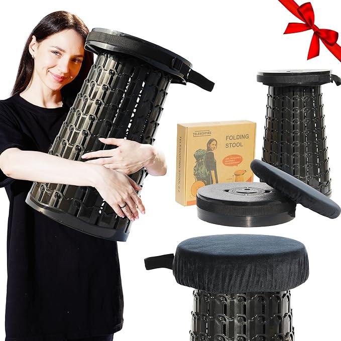 ALEVMOOM Upgraded 19.7" Collapsible Stool with Thickened Cushion, Telescoping Stool Foldable for Adults, 1000lbs Max Weight, Heavy Duty Portable Chair for Outdoor Travel&Camping