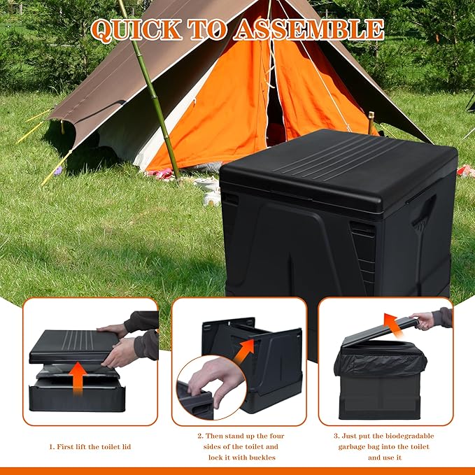 Camping Toilet, Composting Toilet with Biodegradable Bags, Portable Potty for Adults, Folding Toilet for Car Camping Hiking Long Trips Beach