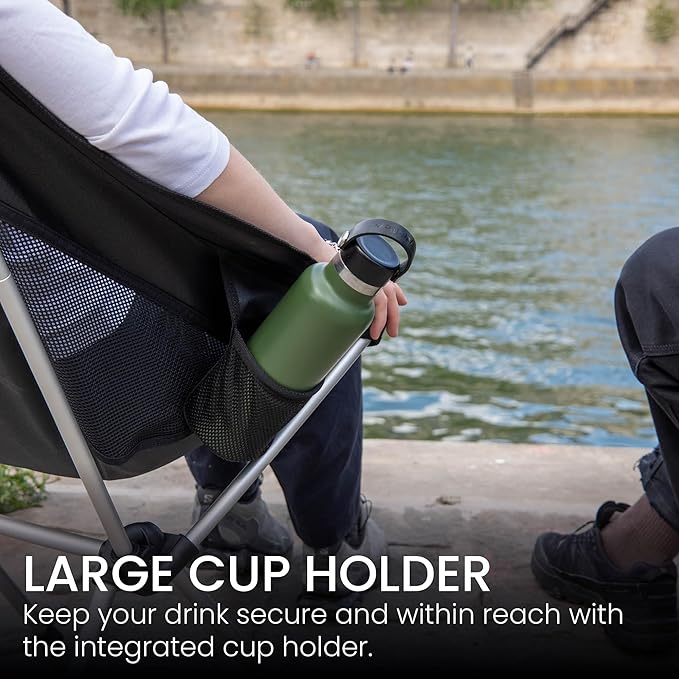 TSE HC100 Camping Chair, 3.36lbs Lightweight Folding Chair with Cup Holder, Portable and Easy to Carry for Camping, Beach, Hiking, Urbain, Festival or Garden (Silver)