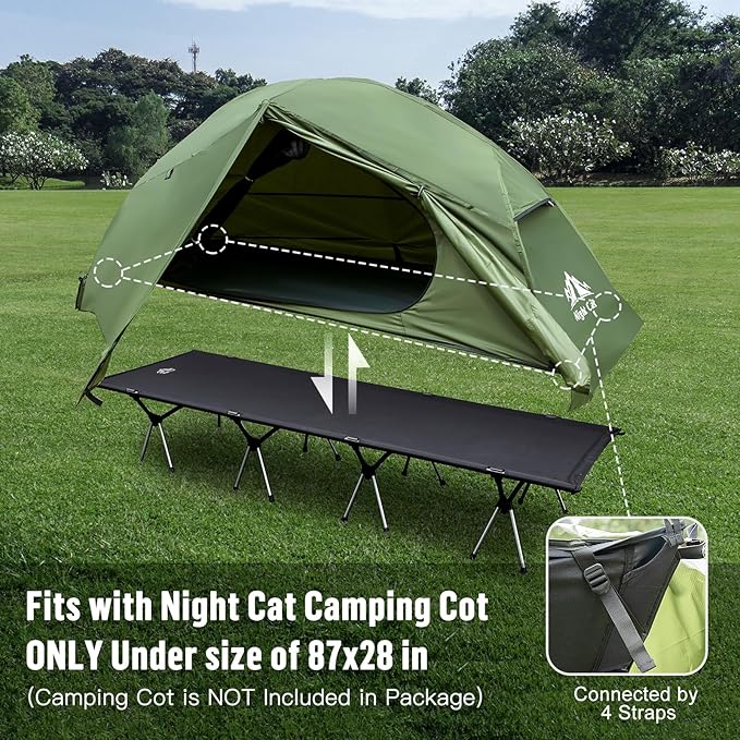 Night Cat 1-Person Camping Tent: Lightweight Waterproof Hiking Tent for Adult Cot Not Included