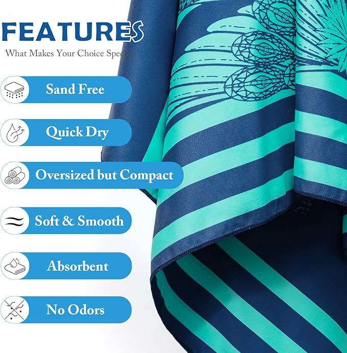 Your Choice Microfiber Beach Towels, Sand Free Beach Towel, Quick Dry Beach Towel, Extra Large Beach Towels for Adults, Kids (67x35 Inch, 60x30 Inch), Travel Towel, Camping Towel
