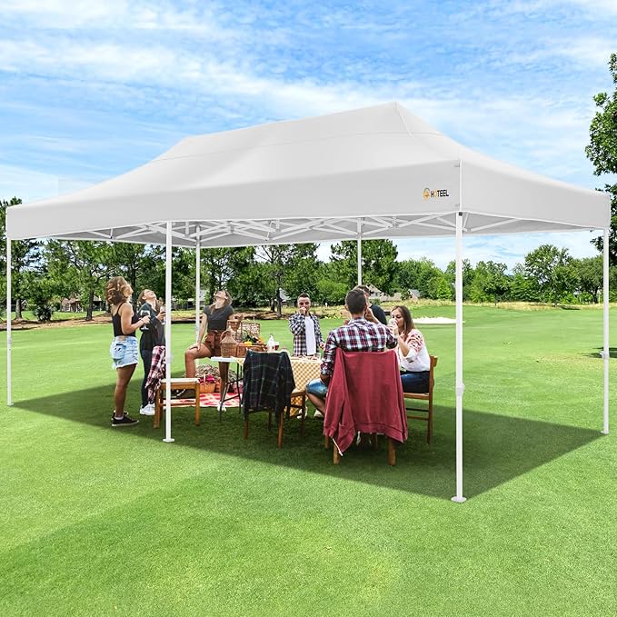 HOTEEL 10x20 Pop up Canopy Tent for Parties, Heavy Duty Easy Setup Tent Without Sidewalls, Outdoor Commercial Instant Gazebo for Wedding Event, with Roller Bag & Sand Bags, White(Hexagonal Frame)