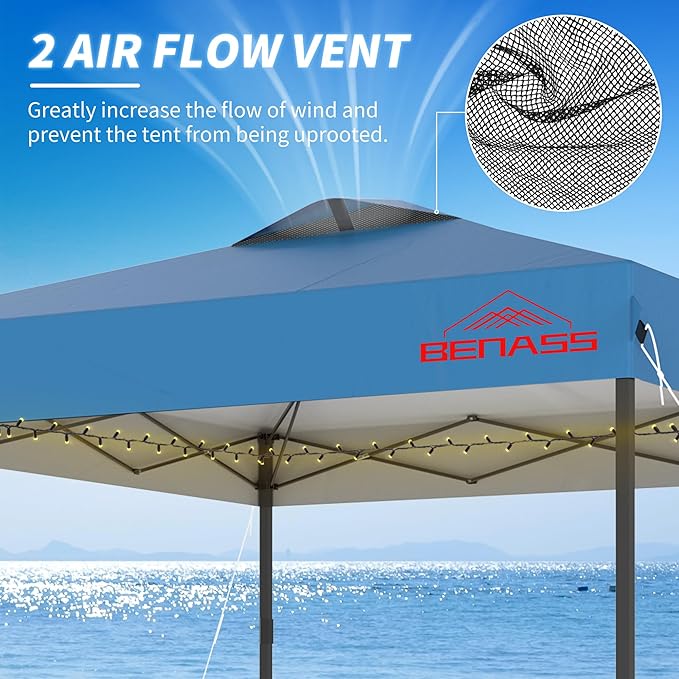 10x10 Pop Up Canopy with Sidewalls, Easy Up Canopy Tent, Heavy Duty Tents for Parties, One Person Set Up Event Tent, Light Blue