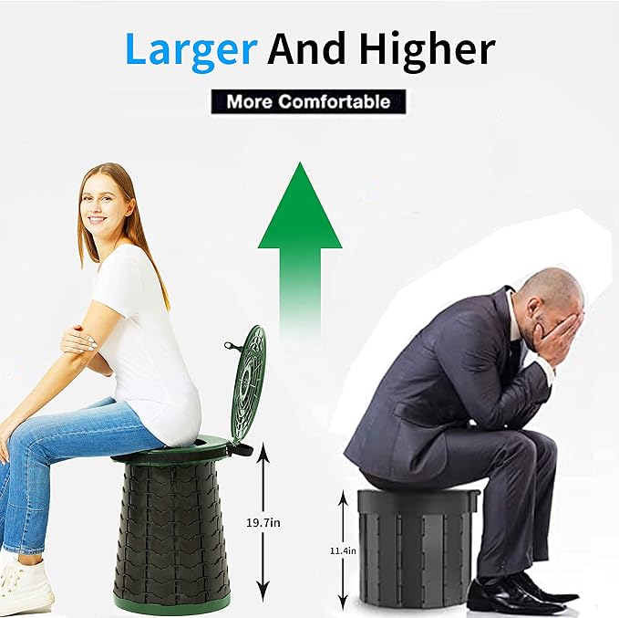 ALEVMOOM 19.7" XXL Portable Toilet for Camping 3-in-1 Travel Stool with Lid Adjustable Waterproof Foldable Collapsible 880Lbs Load Capacity for Traffic Jam/Fishing/Hunting/Hiking/Boating