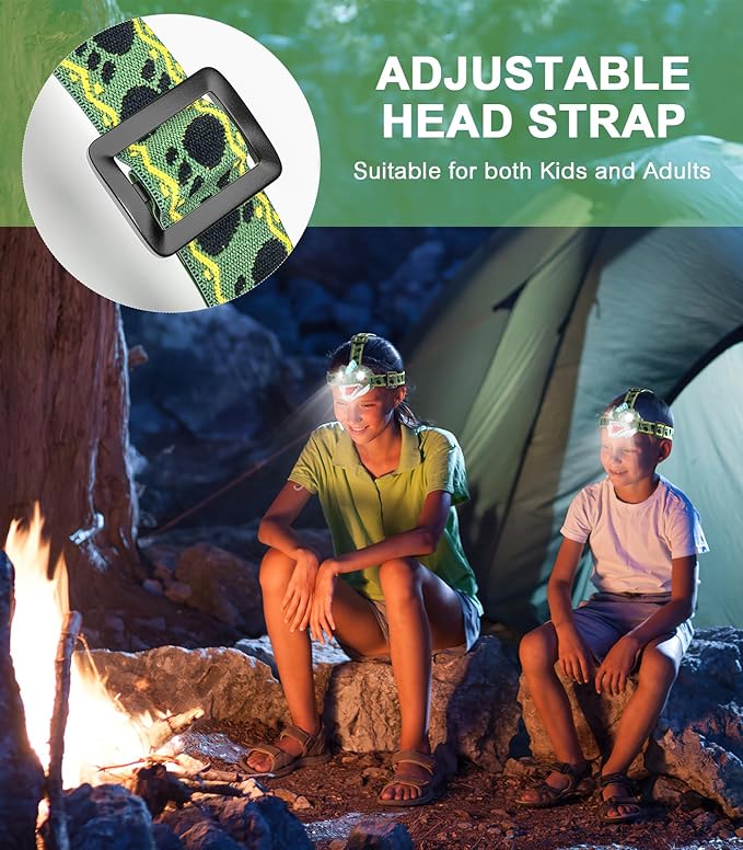 Kids Headlamp - LED Dinosaur Headlamp with Adjustable Headband for Boys and Girls, 3 Lighting Modes - Perfect for Camping, Hiking, and Reading - Ages 3-12+