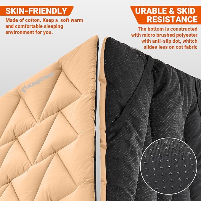 KingCamp Cot Pad Topper for Camping, Soft Warm Non-Slip Cot Mattress, Comfortable Lightweight Sleeping Mat for Outdoor & Indoor, Picnic, Hiking, Backpacking, Yoga