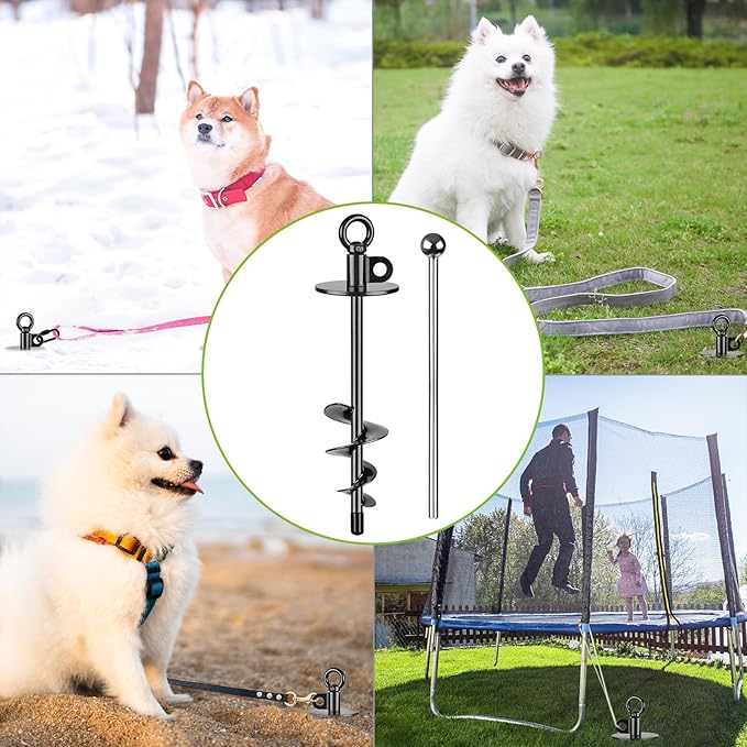 Lifeswel 15 Inch Dog Tie Out Stake, Heavy Duty Dog Anchor for Dogs up to 220lbs, No Tangle, Easy to Install and Remove, Ideal for Yard, Camping, and Beach, 1 Pack (Black)