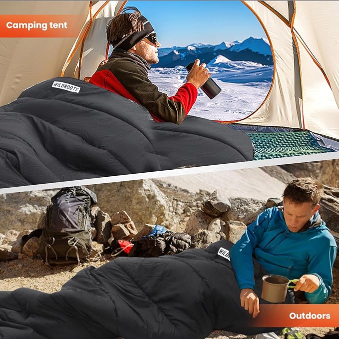 WILDROOTS Warm Sleeping Bags for Adults, Backpacking Lightweight, Cold Weather Sleeping Bag for Warm Camping Hiking Outdoor, Travel Hunting with Compression Bags