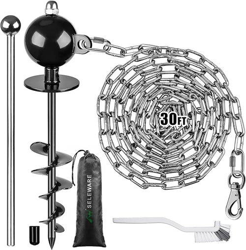 SELEWARE Dog Tie Out Stake Outdoor Anti-Rust Dog Anchor with Stainless Steel Dog Chain Leash for Large Dogs up to 220 lbs, Free Rotation Dog Stake Dog Camping Gear 30 ft A