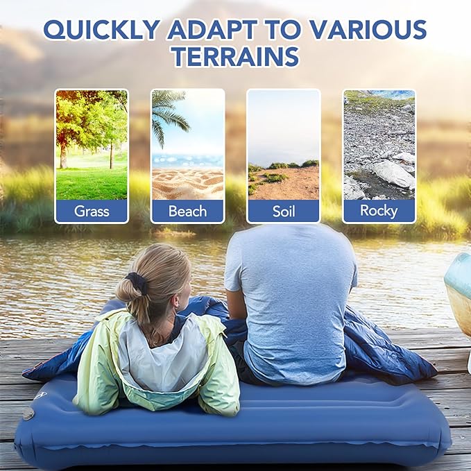 TOMSHOO Double Sleeping Pad, Inflatable Sleeping Mat Built-in Pump Camping Mat Upgraded Support Camping Mattress with Pillow, 2 Carabiner, Carry Bag, Repair Kit-77''L*53''W*5''H