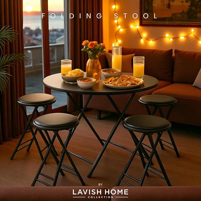 Lavish Home Set of 4 Counter Height Bar Stools – 24-Inch Backless Folding Chairs with 225lb Capacity for Kitchen, Rec Room, or Game Room (Black)