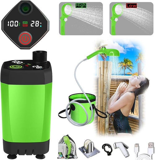 Portable Camping Shower Pump for Traveling: Water Pump with 6000mA Rechargeable Battery & Bucket for Family Camping Trip