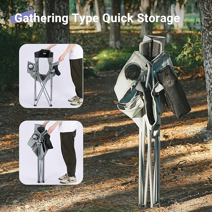 Camping Folding Chair Outdoor Lawn Portable Lightweight Camp Folding Chairs for Adult Outside with Cup Holder, Cooler Pouch & Side Pocket for Camping, Beach, Fishing, Sports or Tailgating Events