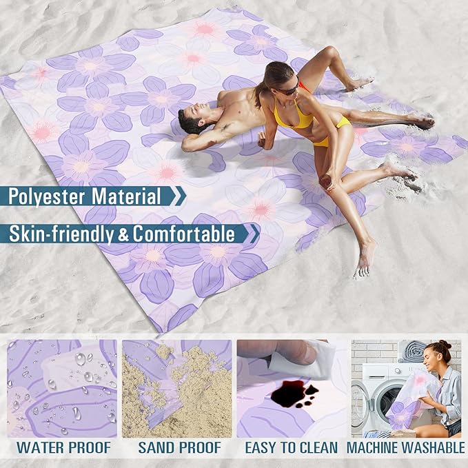 Beach Blanket Sandproof Waterproof 78''×81''1-5 Adults Oversized,Compact Lightweight Durable Beach Mat for Travel Camping Hiking Picnic Blanket