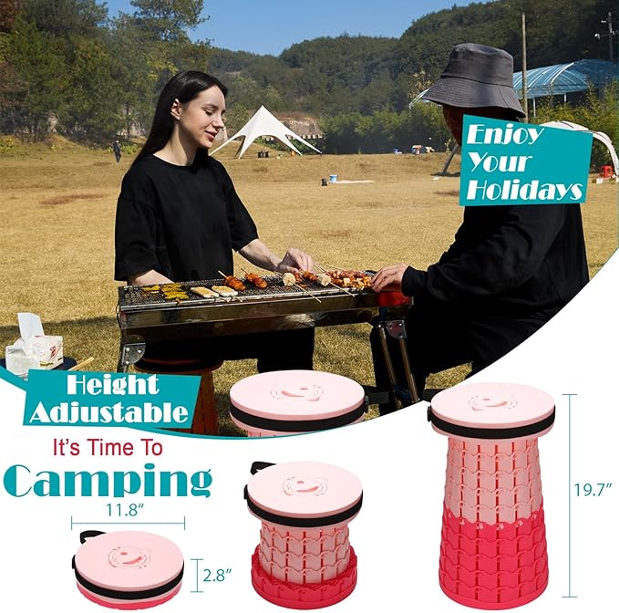 2025 Upgraded XXL Collapsible Stool with Cushion, 1000 lbs Capacity & 19.7-in High, Wider & Taller Heavy Duty Portable Telescoping Foldable Seat for Adults Camping, Travel, Music Festivals, Outdoors