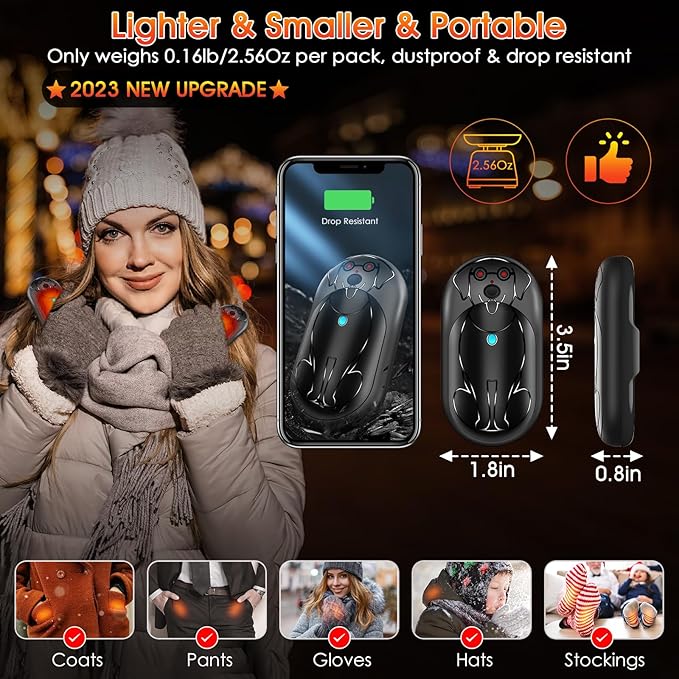 Rechargeable Hand Warmers 6000mAh Portable: Aleath Warm Gifts for Outdoor Hunting Camping - 2 Pack Electric Hot Handwarmers for Women Men