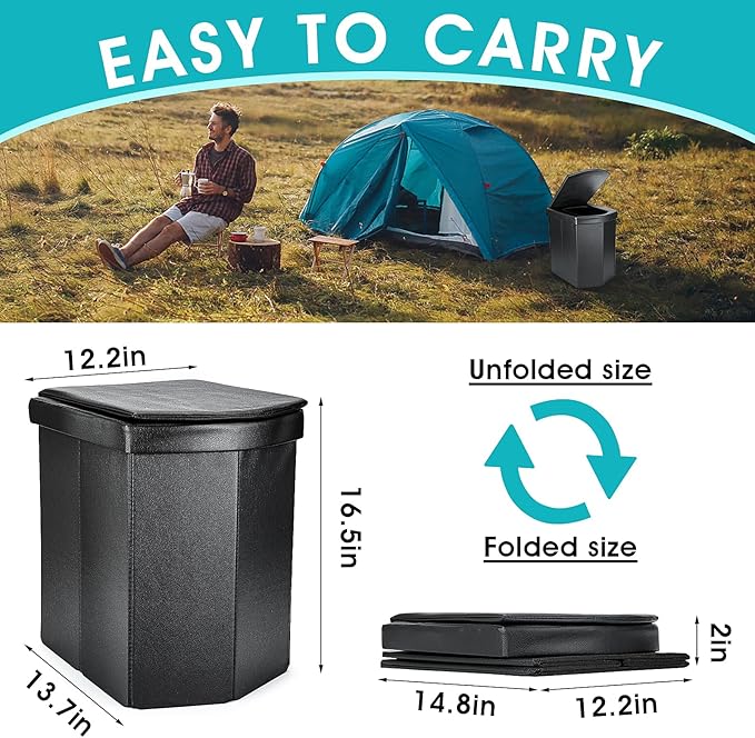 Portable Toilet for Adults, XL Portable Toilet for Camping, 16.5'' Camping Toilet with Lid, Camp Toilet with Handbag, Travel Potty for Camping, Hiking, RoadTrip, Car, Tent, Truck Drivers