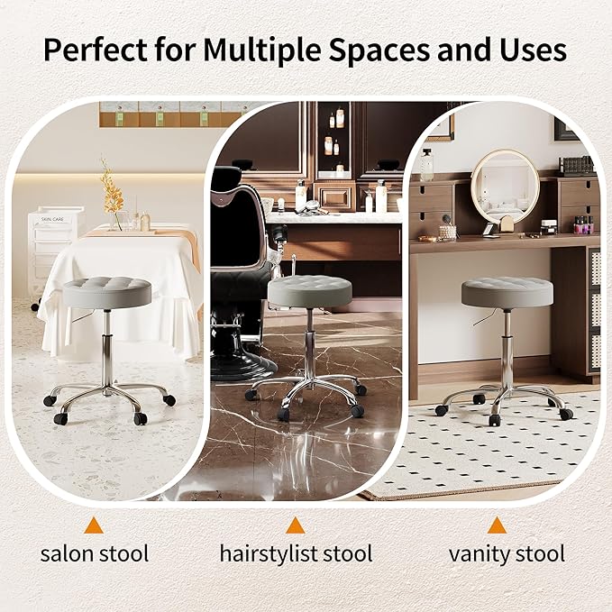 Hair Cutting Stool for Stylist (300lbs Capacity) (Sturdy Aluminum Base) Pedicure Chair for Nail Tech (Gray)