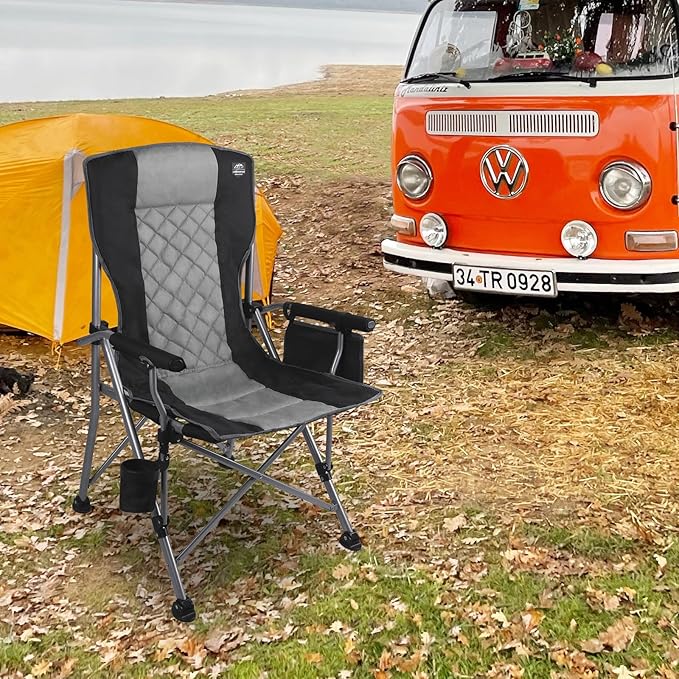 Folding Padded Camping Chair with Hard Armrest,Cup Holder,Heavy Duty for Adults,Paded Backrest,Portable Lawn Lightweight Outdoor Camp Chair,Support up to 400lbs