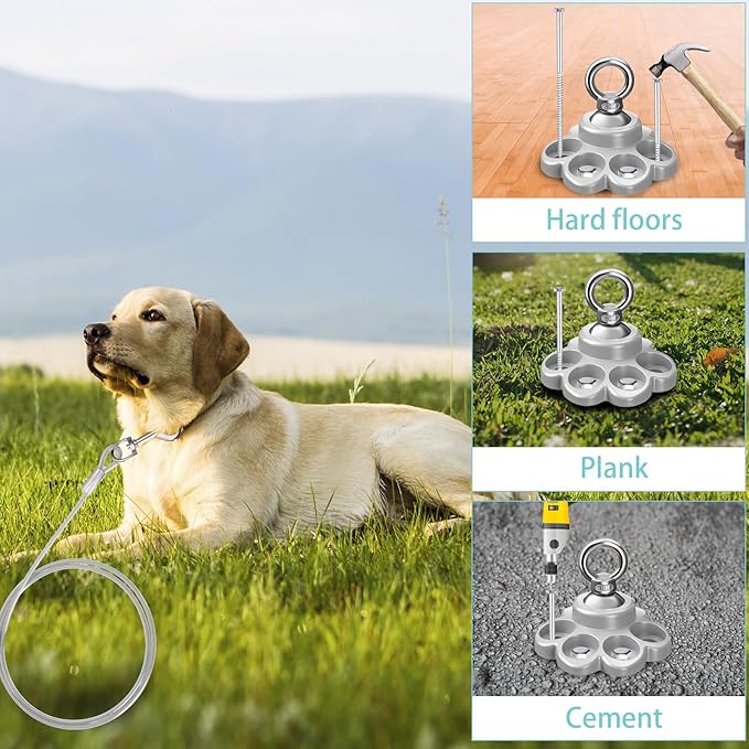 360° Swivel Dog Tie out Cable and Stake Stainless Steel Heavy Dog Stake 1200 Lbs of Pull Force, Rust Proof No Tangle Holds for Yard Outdoor Camping, Contains Screws (Silver)