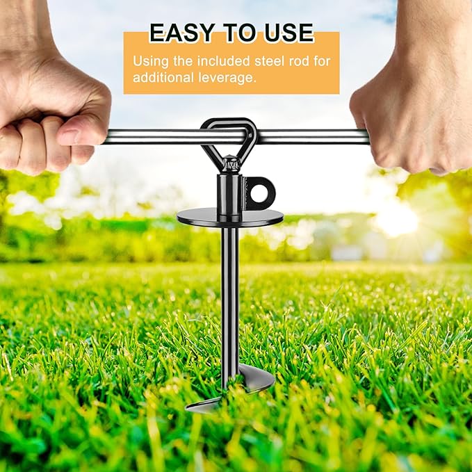 SELEWARE Dog Tie Out Stake Outdoor Anti-rust Ground Anchor for Large Dogs up to 220 lbs, Free Swivel Dog Stake Dog Camping Gear Twist Rod Included