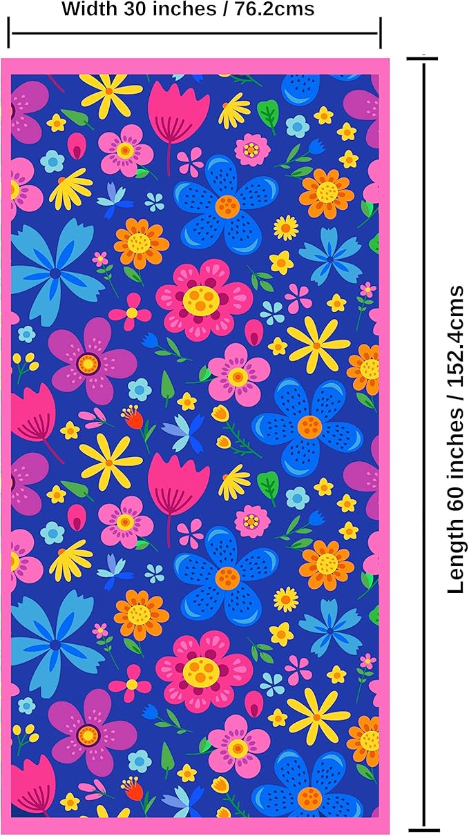 Microfiber Beach Towel for Kids - Thin and Large (30"x60") - Floral - Absorbent, quick dry, sand free, lightweight, blanket - toddler, girls, boys - For Sports, Pool, Picnic, Camping, Travel, Swim
