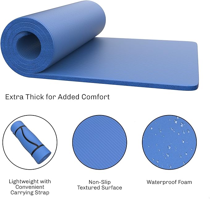 Foam Sleeping Pad for Camping - 0.75-Inch-Thick Waterproof Sleep Pad with Carry Straps for Cots, Tents, or Sleepovers by Wakeman Outdoors (Blue)