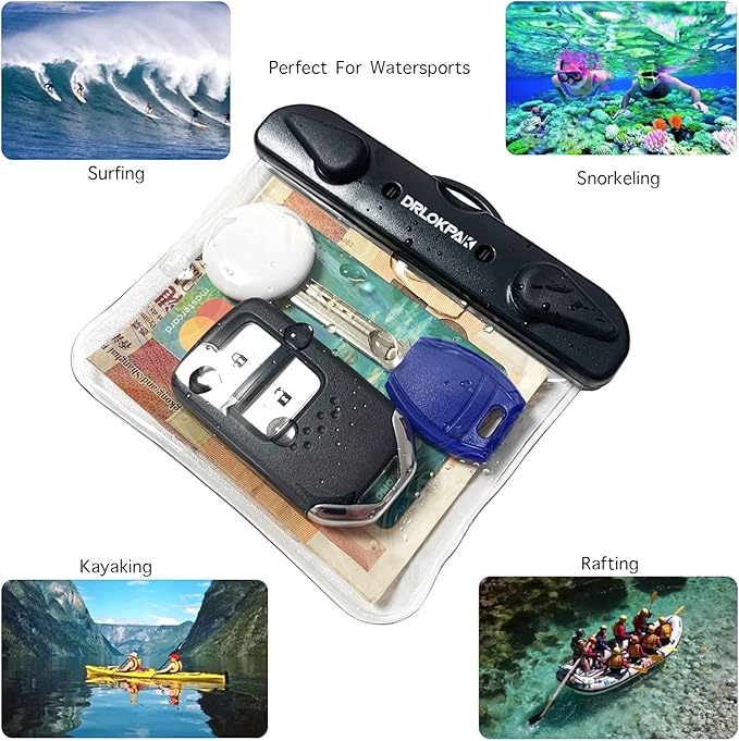 DRLOKPAK Submersible Waterproof Wallet Surf Dry Car Key FOB Case Bag 2Pack Waterproof Pouch Holder For Key Credit Door Ship Card Cash ID Driver Fishing Hunting License(Clear+Clear