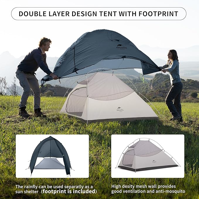 Naturehike Cloud-Up 2 Person Tent Lightweight Backpacking Tent with Footprint - Free Standing Ultralight Camping Hiking Backpack Tents Two Person Tent