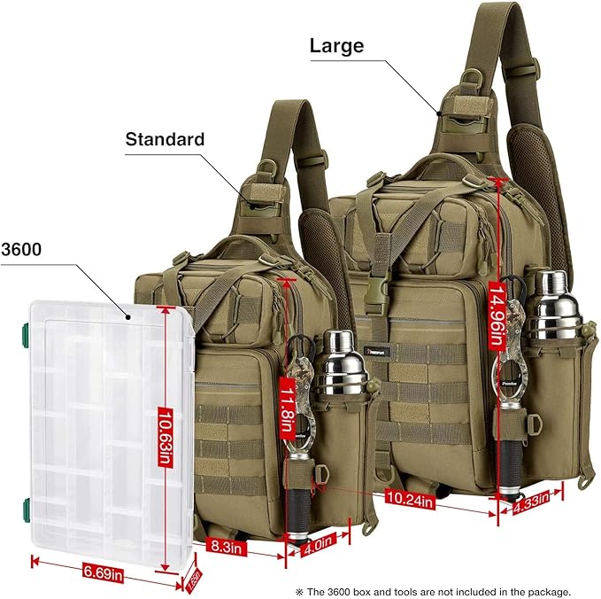 Piscifun Tackle Bag With Rod & Gear Holder - Lightweight Sling Storage Bag, Outdoor Shoulder Pack for Fishing, Hiking, Hunting