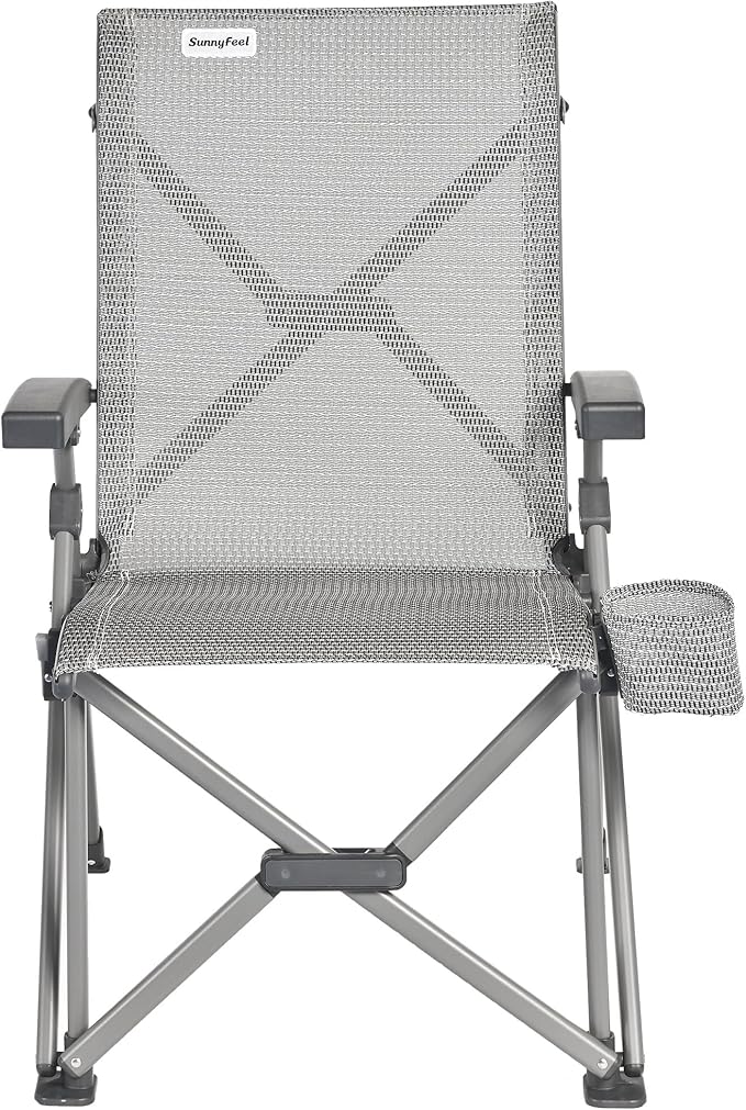 SUNNYFEEL Ergonomic High-Back Camping Chair - 1 Second Folding Chair with 500lbs Capacity, Breathable Back Support for Outdoor, Lawn, Hiking, Fishing (Grey)