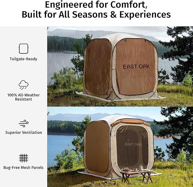 EAST OAK 6ร6 FT Pop Up Canopy Tent with Mesh | Outdoor Screen House with 4 Sunshades | Instant Canopy with Portable Carry Bag | Gazebo Tent for Camping, Patio, and Beach | Beige
