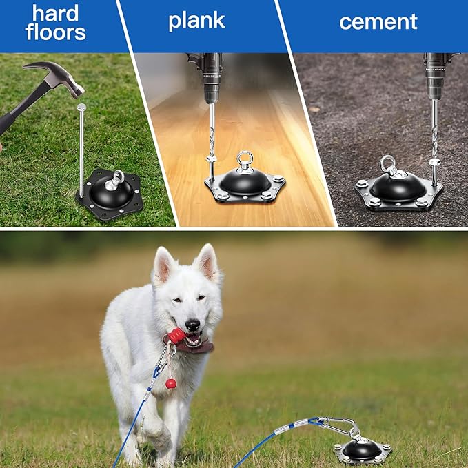 Dog Tie Out Cable and Stake, 360°Swivel Dog Anchor, with 30FT Heavy Duty Cable, Heavy Dog Stake for Yard Can Hold Up to 150 LBS Dogs for Park,Camping,Yard(Black)