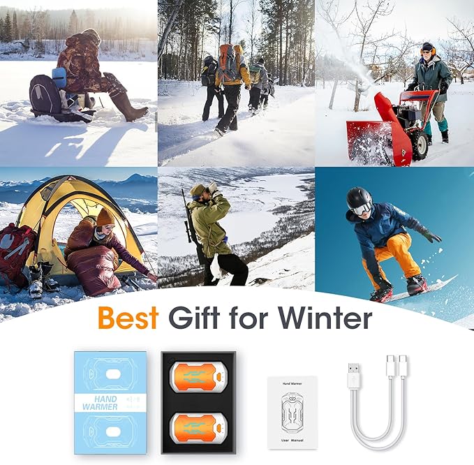 Hand Warmers Rechargeable, 2 Pack 20Hrs Long Heating Pocket Size Electric Handwarmers, Portable USB Hand Warmer Heater Therapy Great Gift for Christmas Outdoors, Hunting, Golf, Camping Men Women