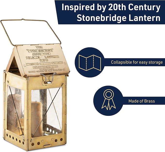 Kings County Tools Brass Candle Lantern | Vintage Design | Ideal for Camping | Mount or Hang Options