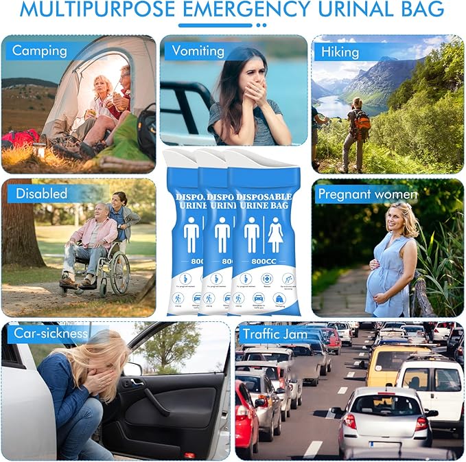DIBBATU Disposable Urine Bag,12 PCS 800ML for Travel, Emergency Portable Pee Bag and Vomit Bags, Unisex Urinal Bag as Toilet Bag Suitable for Camping, Traffic Jams, Pregnant, Patient, Kids