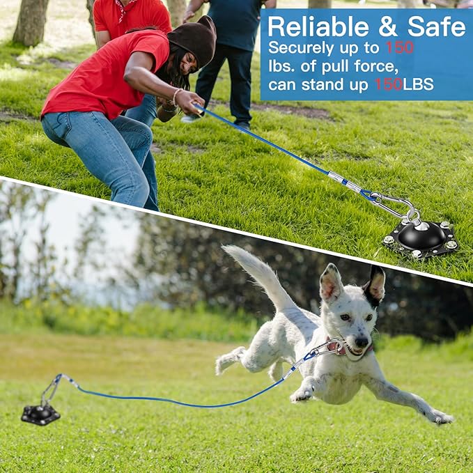 Dog Tie Out Cable and Stake, 360°Swivel Dog Anchor, with 30FT Heavy Duty Cable, Heavy Dog Stake for Yard Can Hold Up to 150 LBS Dogs for Park,Camping,Yard(Black)