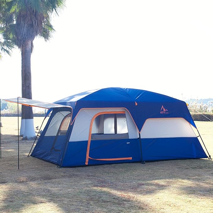 KTT Extra Large Tent 6-10-12-14 Person(B),Family Cabin Tents,2 Rooms,3 Doors and 3 Windows with Mesh,Straight Wall,Waterproof,Double Layer,Big Tent for Outdoor,Picnic,Camping,Family Gathering